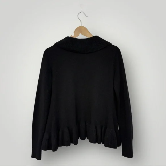 Sofia Cashmere Coquette Ruffled 100% Cashmere Cardigan Sz S Black - Picture 3 of 6